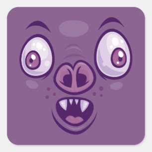 Wacky Cartoon Vampire Bat Face Quadratischer Aufkleber