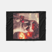 Wacky Cat Holding Wine Selfi With Fire Funny Sungl Fleecedecke (Vorderseite (Horizontal))