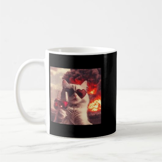 Wacky Cat Holding Wine Selfi With Fire Funny Sungl Kaffeetasse (Links)
