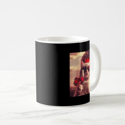 Wacky Cat Holding Wine Selfi With Fire Funny Sungl Kaffeetasse (VorderseiteRechts)