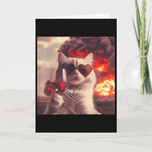 Wacky Cat Holding Wine Selfi With Fire Funny Sungl Karte (Vorderseite)