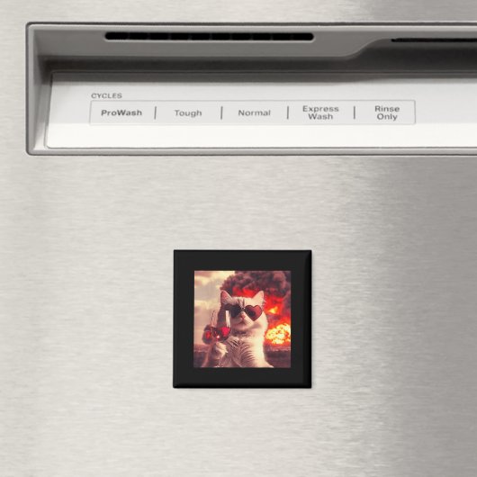 Wacky Cat Holding Wine Selfi With Fire Funny Sungl Magnet (In Situ (Geschirrspüler))