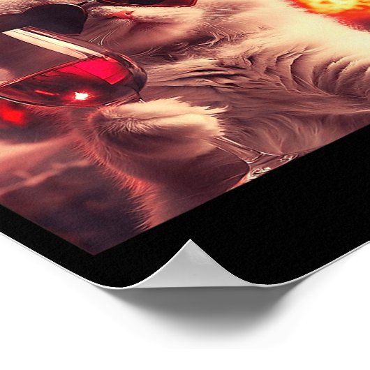 Wacky Cat Holding Wine Selfi With Fire Funny Sungl Poster (Ecke)