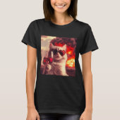 Wacky Cat Holding Wine Selfi With Fire Funny Sungl T-Shirt (Vorderseite)