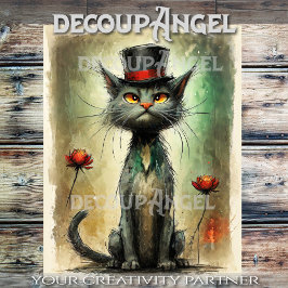 Wacky Cat in Hat #2 Decoupage Seidenpapier