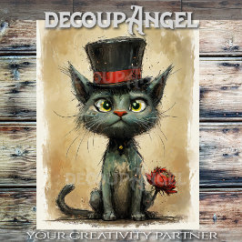 Wacky Cat in Hat - Decodipage - Seidenpapier