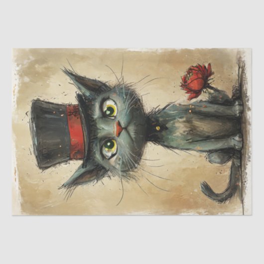 Wacky Cat in Hat - Decodipage - Seidenpapier (Vorderseite)