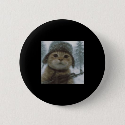 Wacky Cat Snow Kitten Soldier Selfie With Gun Meme Button (Vorderseite)