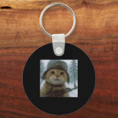 Wacky Cat Snow Kitten Soldier Selfie With Gun Meme Schlüsselanhänger (Vorderseite)