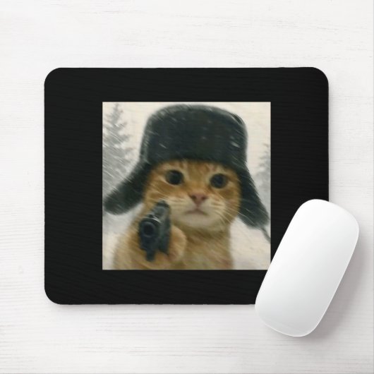 Wacky Cat Wearing Ushanka Hat Russian Meme Cat Hum Mousepad (Mit Mouse)