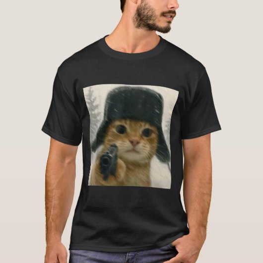 Wacky Cat Wearing Ushanka Hat Russian Meme Cat Hum T-Shirt (Vorderseite)