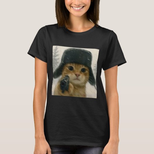 Wacky Cat Wearing Ushanka Hat Russian Meme Cat Hum T-Shirt (Vorderseite)