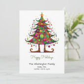 Wacky Christmas Tree Illustration Happy Feiertagskarte (Stehend Vorderseite)