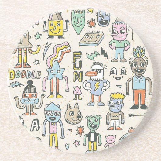 Wacky Doodles: Vintages Set Getränkeuntersetzer (Vorne)