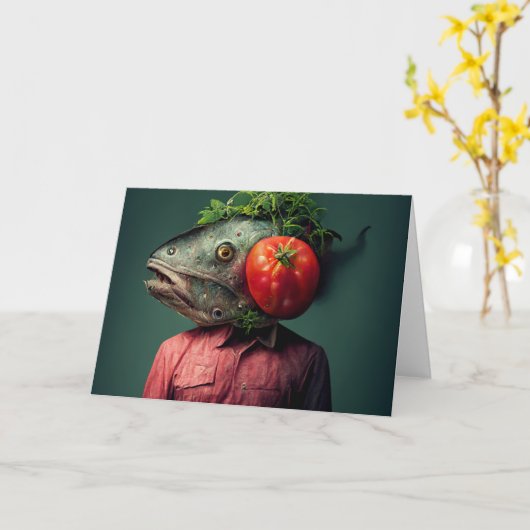 Wacky Fish Head Man mit Tomate-Jeden Anlässen Karte (Gelbe Blume)
