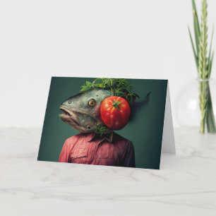 Wacky Fish Head Man mit Tomate-Jeden Anlässen Karte