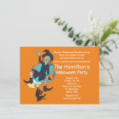 Wacky Halloween Hexenkatze Einladung (Stehend Vorderseite)