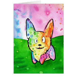 Wacky Rainbow Watercolor Corgi Grußkarte