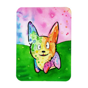 Wacky Rainbow Watercolor Corgi Magnet
