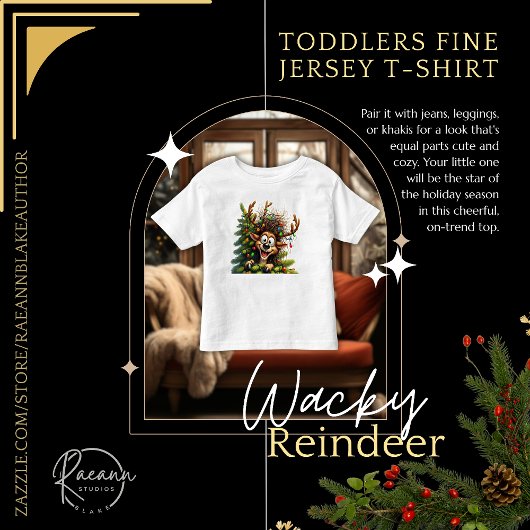Wacky Reindeer Toddlers Fine Jersey T - Shirt