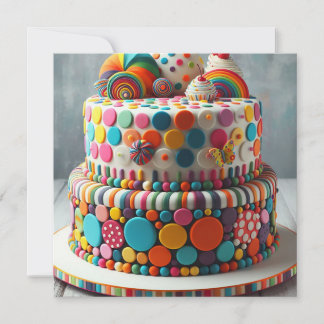WACKY WEIRD COLORFUL LINES & CIRCLES CAKE BIRTHDAY EINLADUNG
