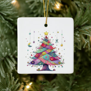 Wacky Whimsical Weihnachtsbaum, Helle Farben Cera Keramikornament