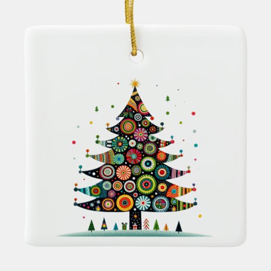 Wacky Whimsical Weihnachtsbaum, helle Farben Keramikornament (Vorderseite)