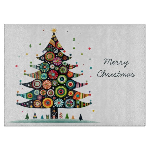 Wacky Whimsical Weihnachtsbaum, helle Farben, Schneidebrett (Vorderseite)