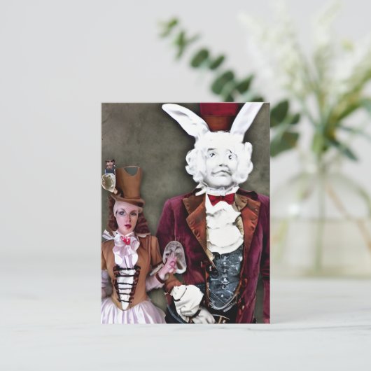 Wacky Wierd Steampunk Alice und Rabbit Postcard Postkarte (Stehend Vorderseite)