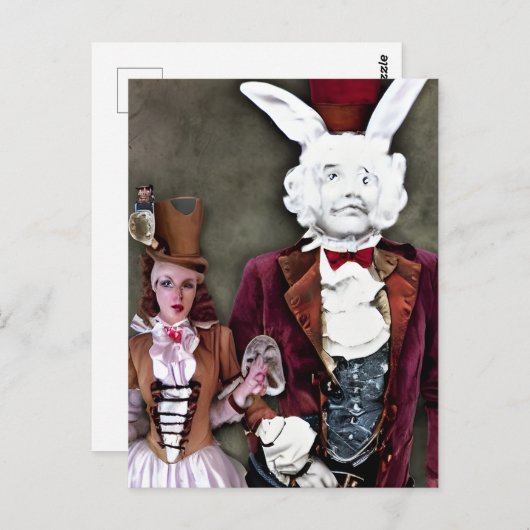 Wacky Wierd Steampunk Alice und Rabbit Postcard Postkarte (Vorne/Hinten)