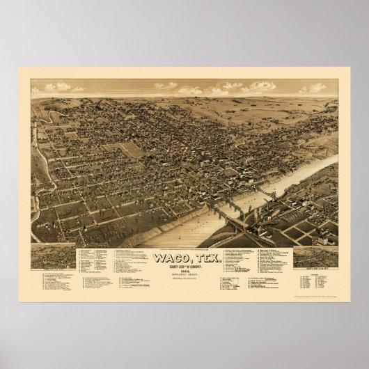 Waco, TX Panorama Karte - 1886 Poster (Vorne)