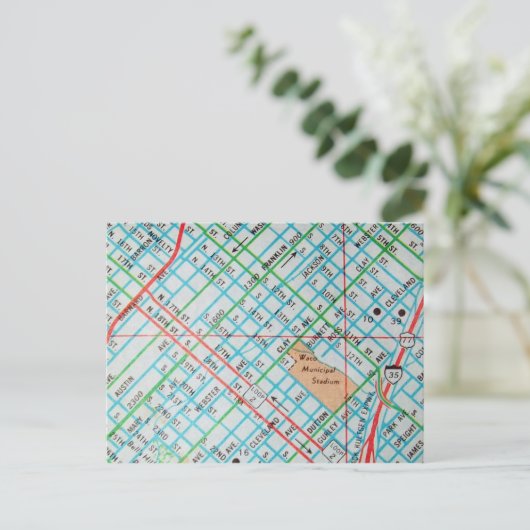 Waco, TX Vintag Map Postkarte (Stehend Vorderseite)