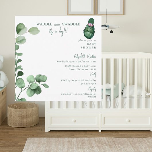 Waddle dann Swaddle Es ist eine Baby Green Baby Du Einladung