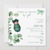 Waddle dann Swaddle Es ist eine Mädchen-Green-Baby Einladung (Vorderseite)