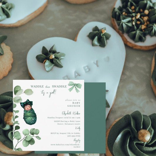 Waddle dann Swaddle Es ist eine Mädchen-Green-Baby Einladung