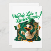 Waddle Like a Leprechaun" St. Patrick's Day Party Einladung (Vorne/Hinten)