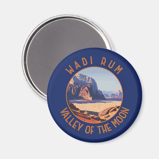 Wadi Rum Jordan Retro Distressed Circle Magnet (Vorderseite/Rückseite)