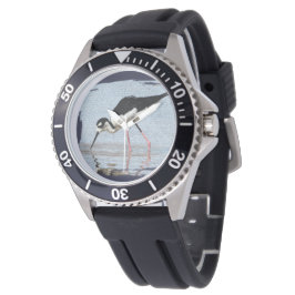 Wading Bird Black and White Coast Beach Animal Armbanduhr