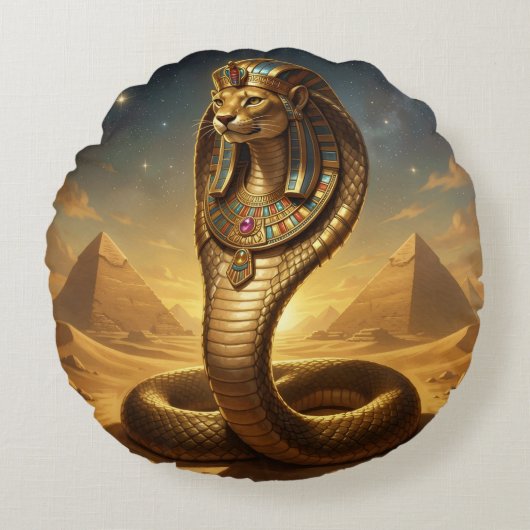 Wadjet – Egyptian Cobra Goddess Rundes Kissen (Vorderseite)