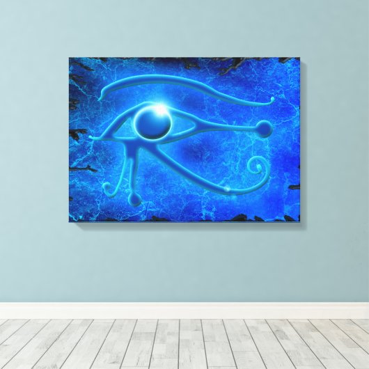 WADJET EYE OF HORUS Blue Fantasy Print Leinwanddruck (Insitu (Holzboden))