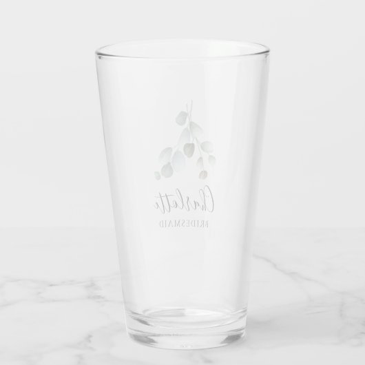 Waercolor Eucalyptus Script Wedding Bridesmaid Glas (Rückseite)