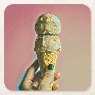 Waffel-Eiscreme-Tüte Rechteckiger Pappuntersetzer
