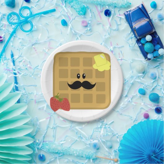 Waffel Mustache Man mit Erdbeeren Papierplatte Pappteller (Party)