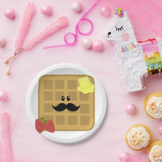 Waffel Mustache Man mit Erdbeeren Papierplatte Pappteller (Party)