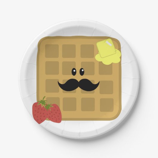 Waffel Mustache Man mit Erdbeeren Papierplatte Pappteller (Vorderseite)