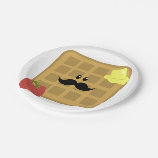 Waffel Mustache Man mit Erdbeeren Papierplatte Pappteller (Schrägansicht)