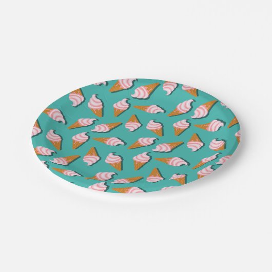 Waffelcones Eis und gefrorenes Jogurt-Muster Pappteller (Schrägansicht)