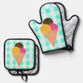 Waffelkegel Ofenhandschuh & Topflappen-Set (Vorderseite/Rückseite)