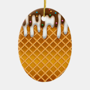 Waffelkronenschokolade und Vanilla-Tropfen  Keramik Ornament