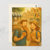 Waffelmoment in Belgien - Illustrierte Reisepost Postkarte (Vorne/Hinten)